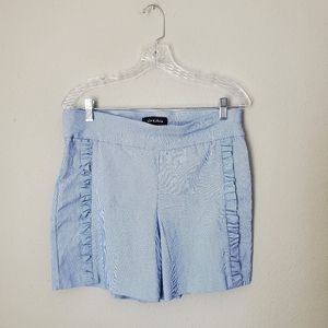 Women's Alex & Olivia Seersucker Ruffle Short Shorts Blue White Pinstripe Dressy